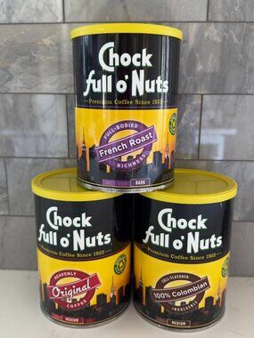3 Empty Chock Full o' Nuts 10.2-11.3oz Tins for DIY Crafts & Upcycle Projects